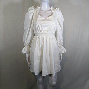 NWT Cider Women’s Romantic White Puff Sleeve Dress with Ruffles Size S